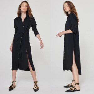 NWT Ona Olivia Long Sleeve Side Slits Oversized Convertible Shirt Dress Black